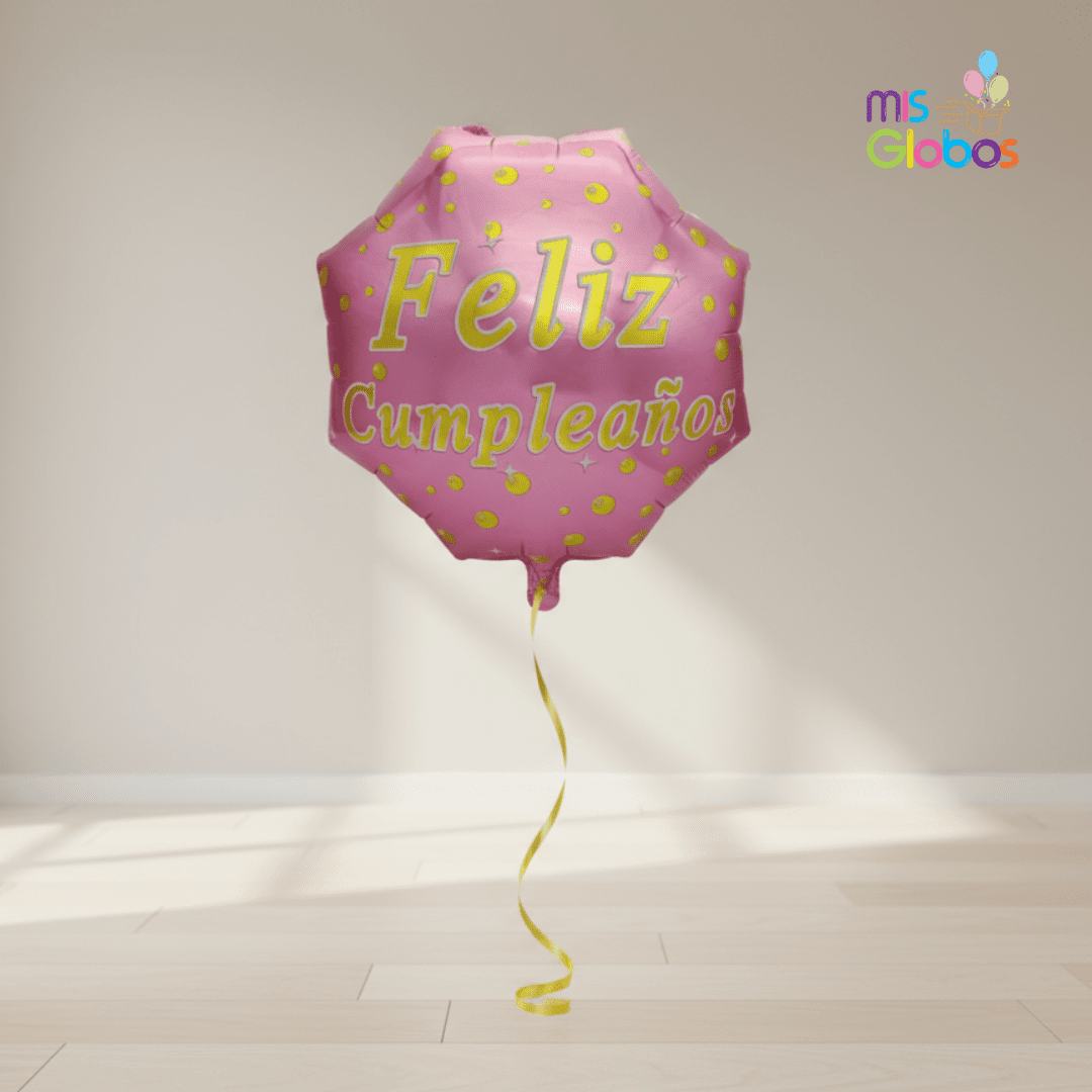 Globo Mylar Feliz Cumpleaños hexágono rosa