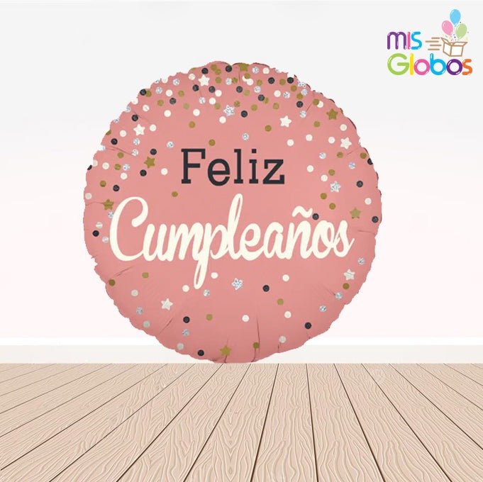 Globo mylar Feliz Cumpleaños Rosa palo estrellitas - Mis Globos