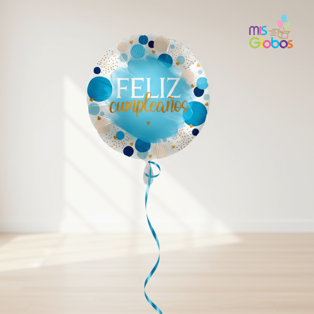 Globo Mylar Feliz Cumpleaños Topos Azules