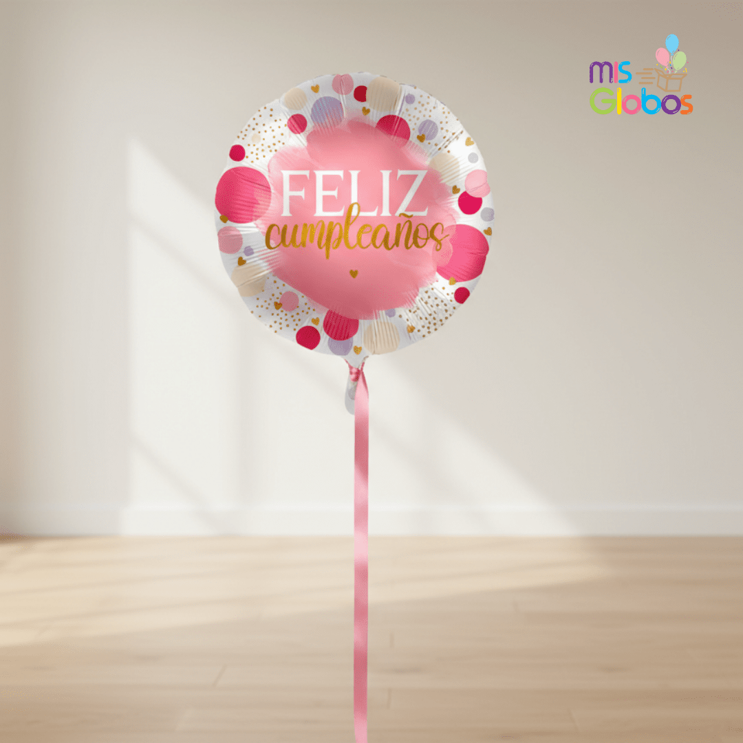Globo Mylar Feliz Cumpleaños Topos Rosas