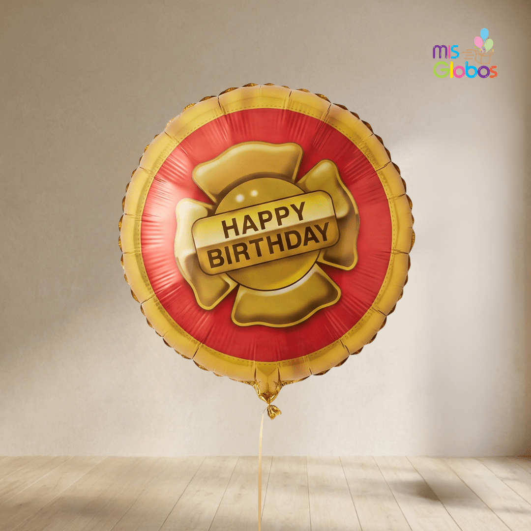 Globo mylar Happy Birthday Insignia Bombero