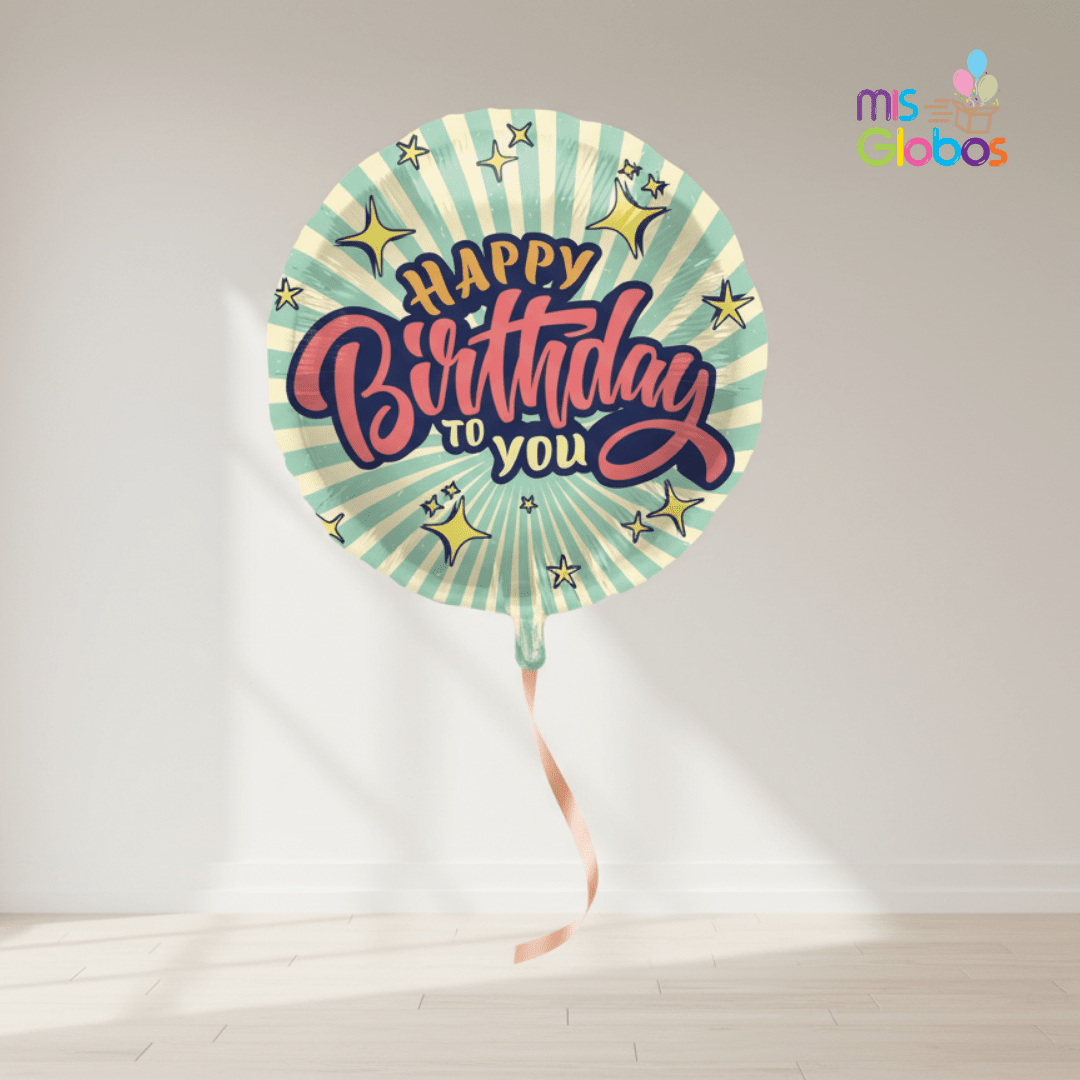 Globo mylar Happy Birthday Retro