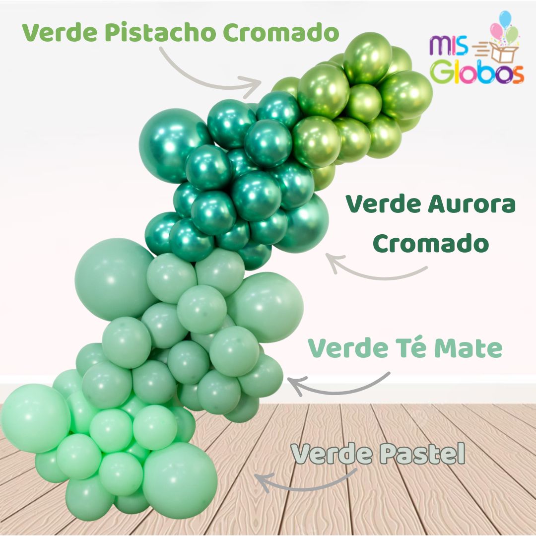 Globo Verde Aurora Cromado hinchado con Helio por unidades.
