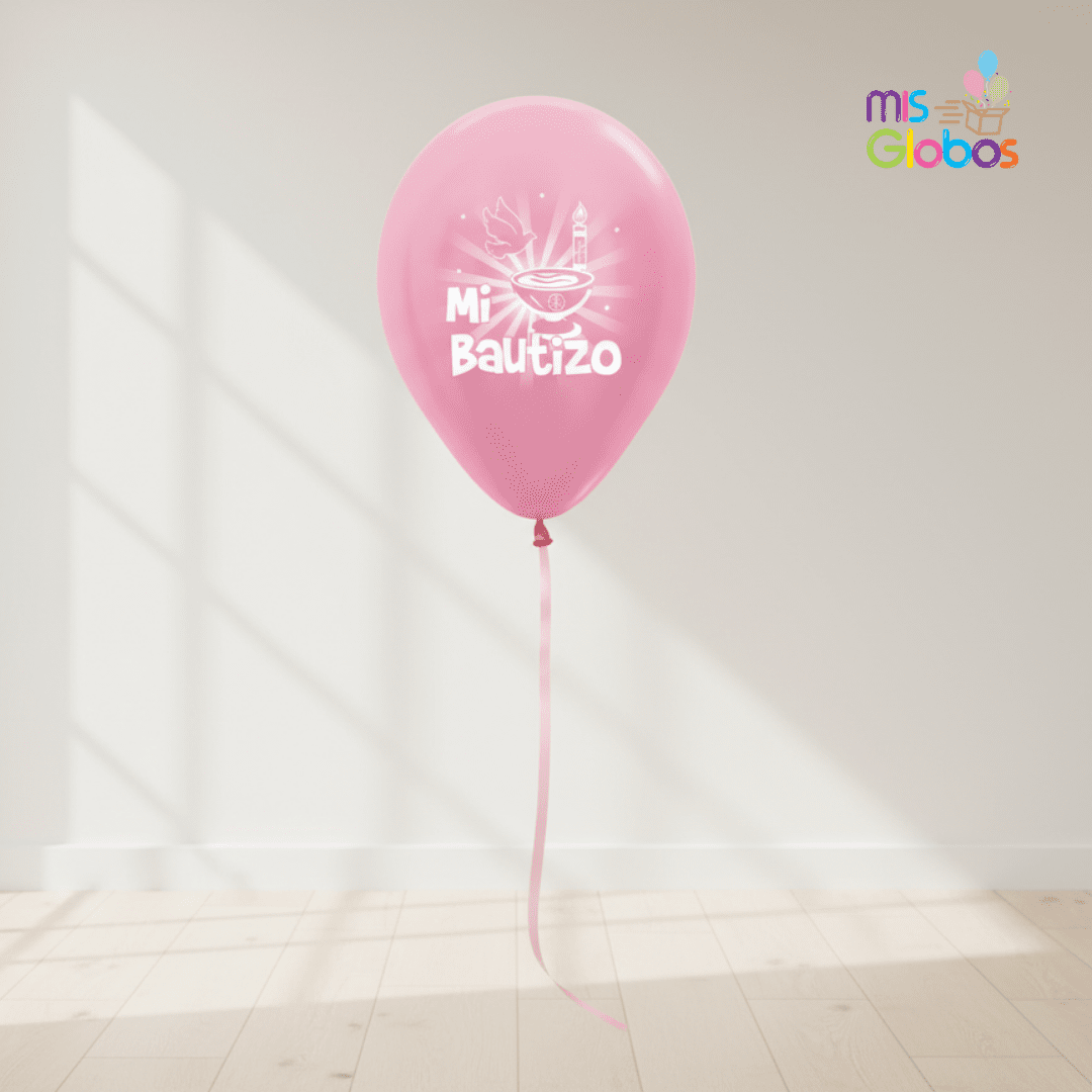 Globos de Látex Mi Bautizo rosa metal - Mis Globos
