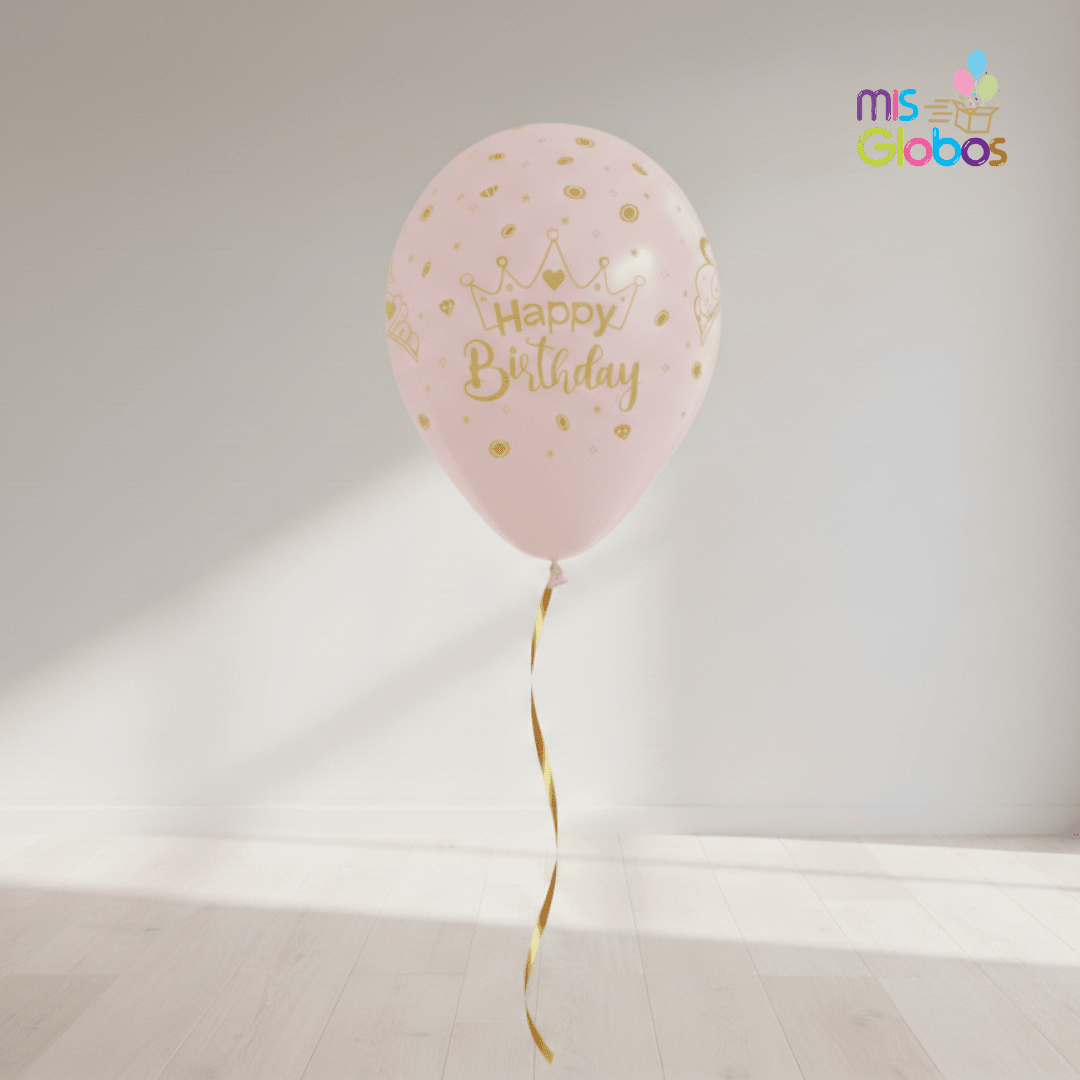 Globos látex Feliz Cumpleaños coronas