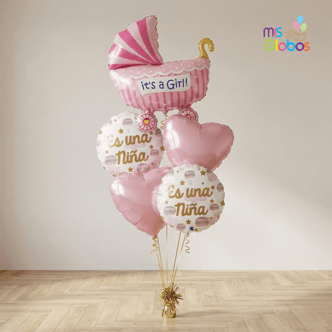 Kit de 5 globos Nacimiento Niña - Mis Globos