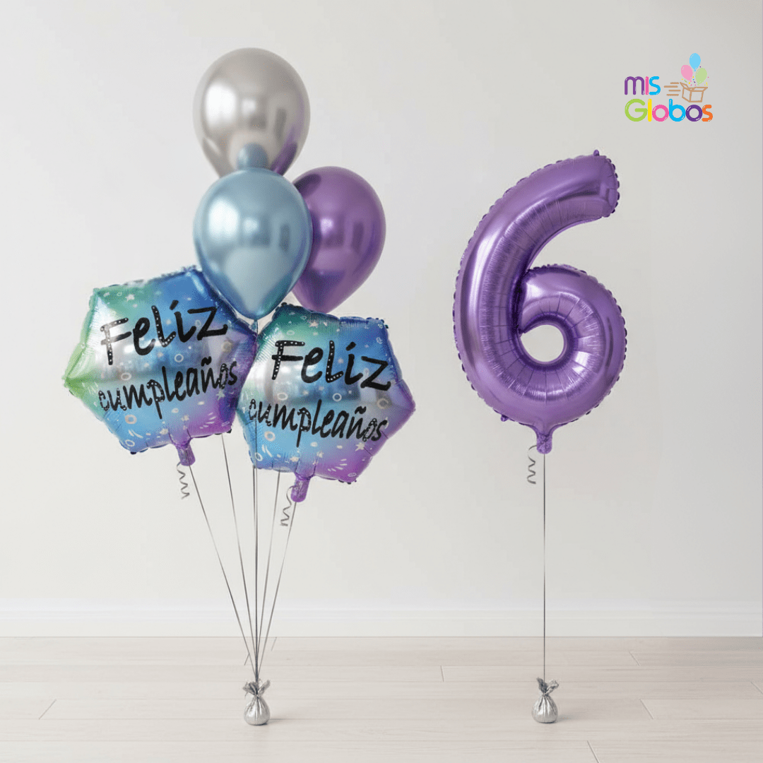 Pack cumpleaños Animado Lila - Mis Globos