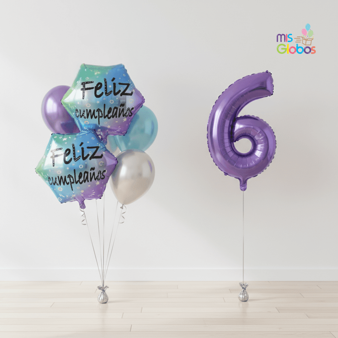 Pack cumpleaños Animado Lila - Mis Globos