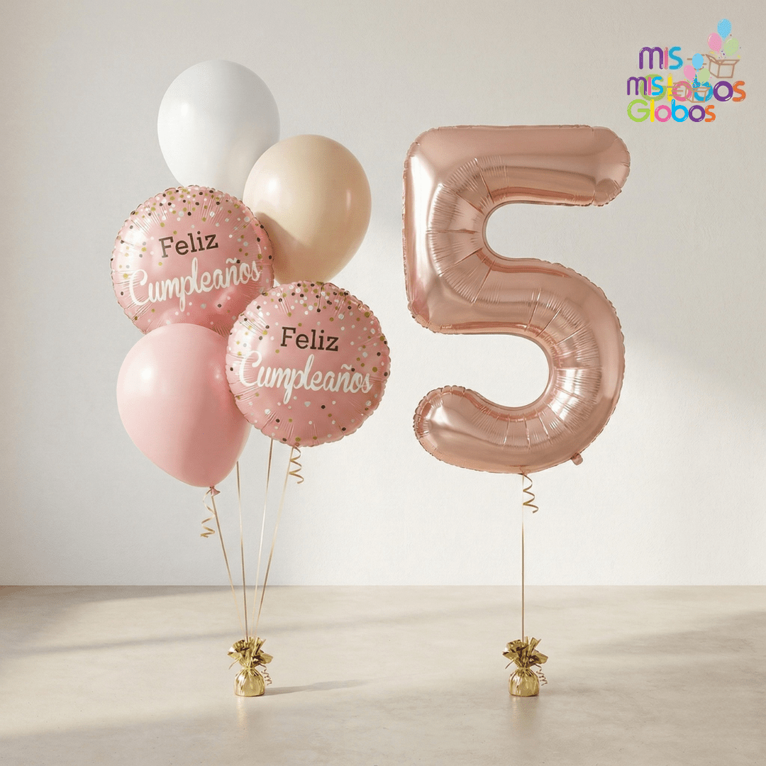 Pack cumpleaños Animado Rosegold - Mis Globos