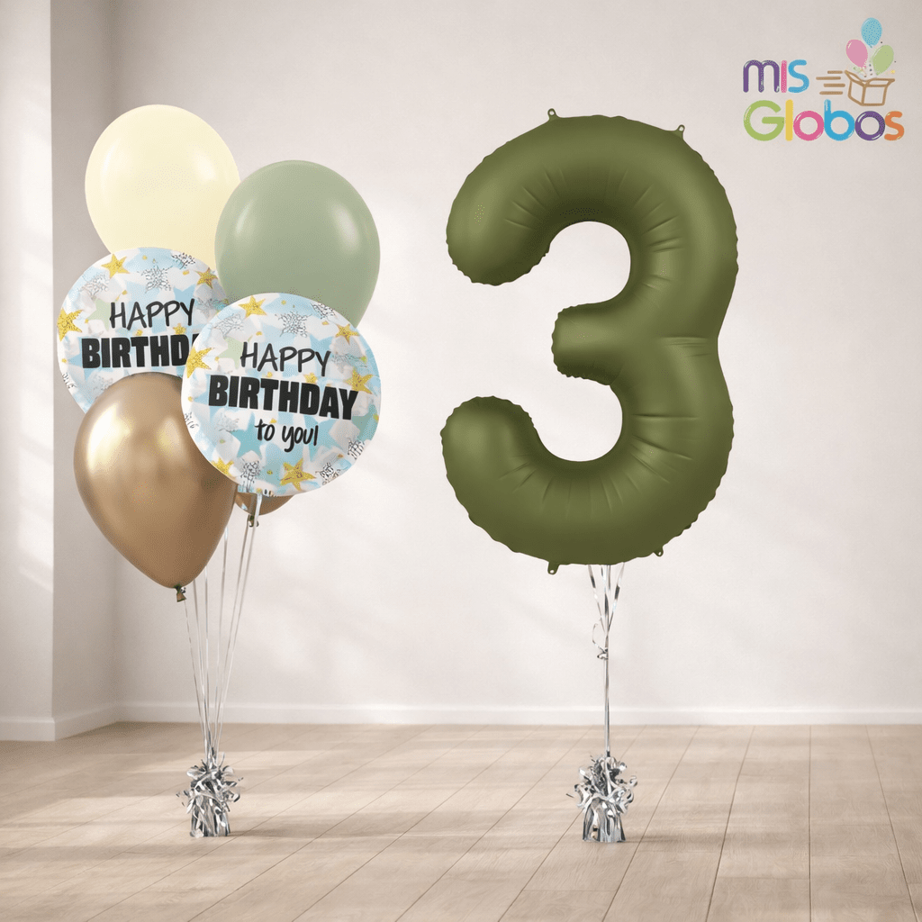 Pack Cumpleaños Animado Verde Oliva - Mis Globos