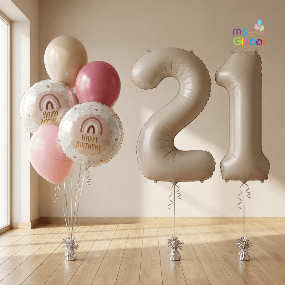 Pack Doble cumpleaños Animado crema - Mis Globos