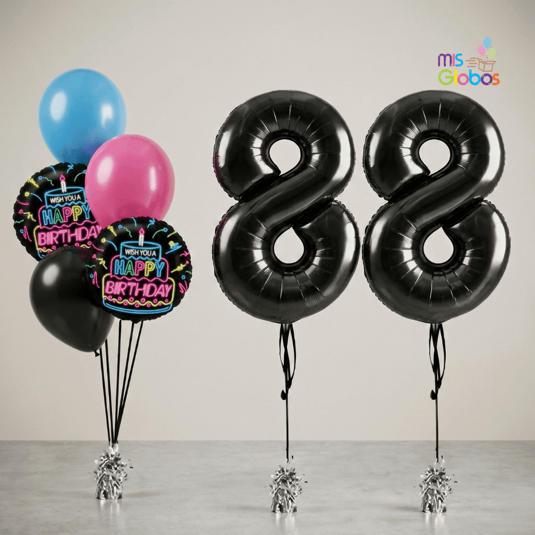 Pack Doble cumpleaños Animado Negro - Mis Globos