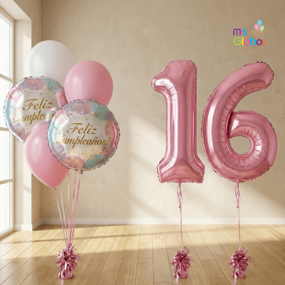 Pack Doble Cumpleaños Animado Rosa - Mis Globos