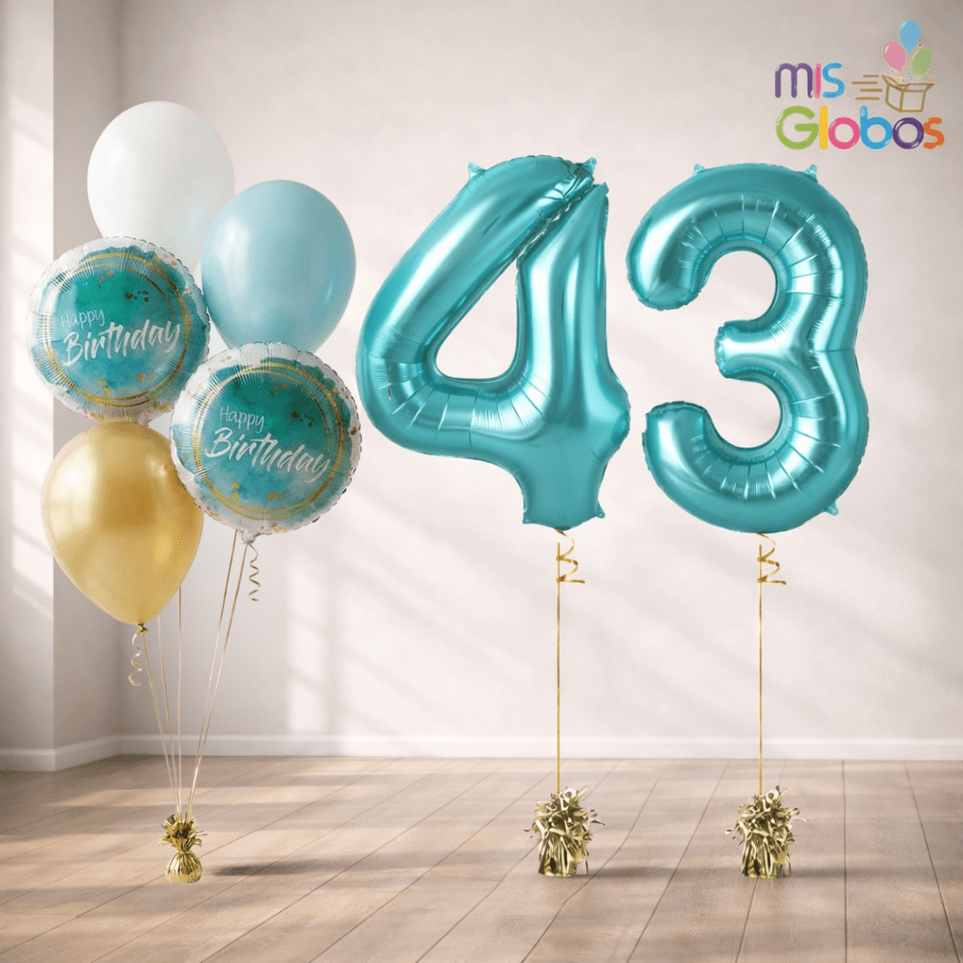 Pack Doble Cumpleaños Animado Turquesa - Mis Globos