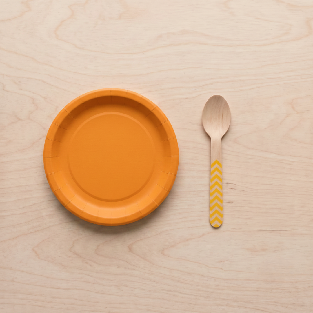 Platos pequeños de cartón naranja 18 cm | 8 unidades