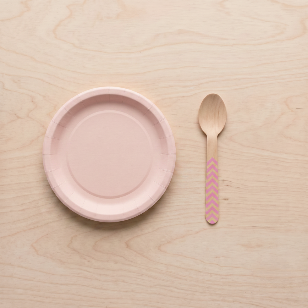 Platos pequeños de cartón rosa 18 cm | 8 unidades