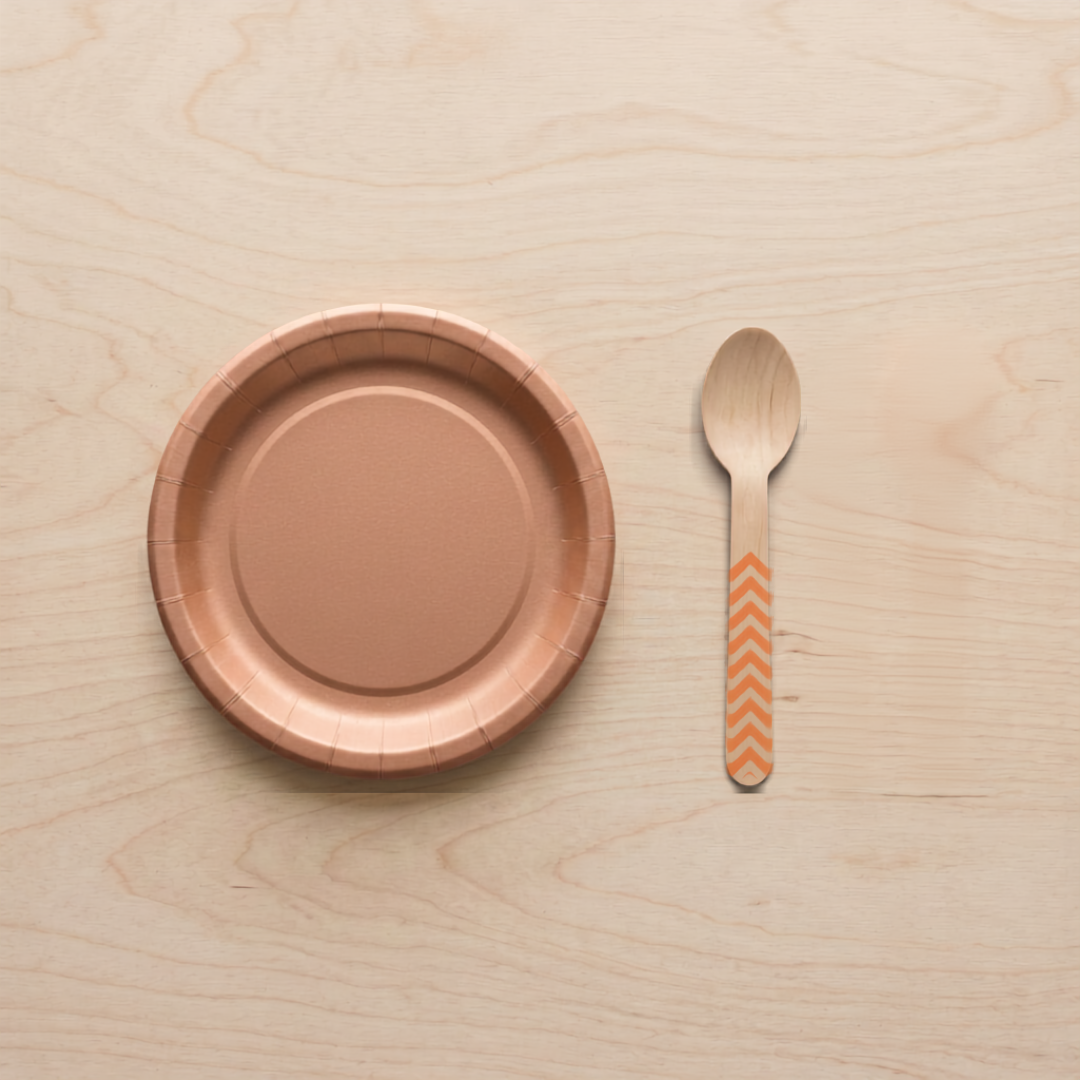 Platos pequeños de cartón oro rosa 18 cm | 8 unidades