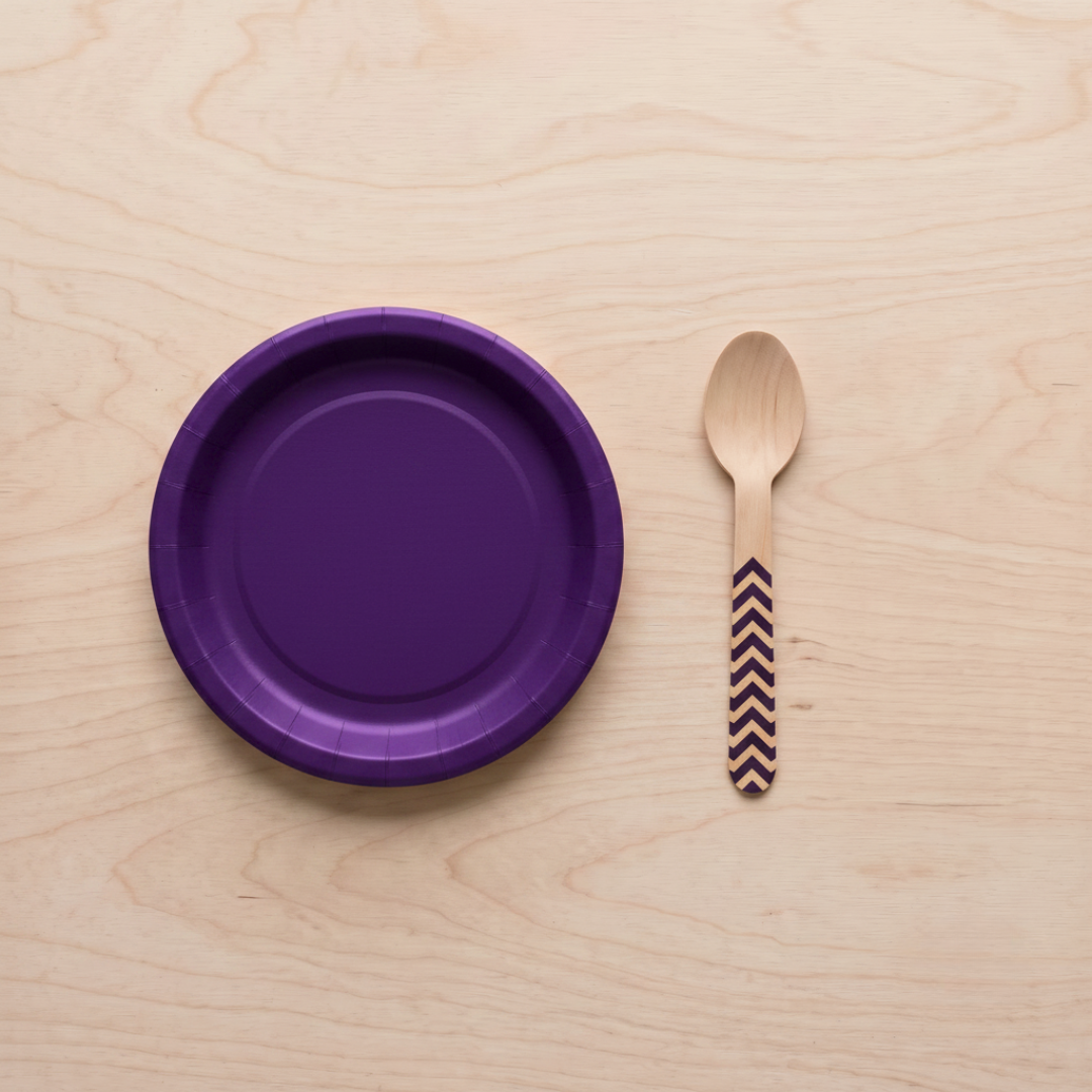 Platos pequeños de cartón morado 18 cm | 8 unidades