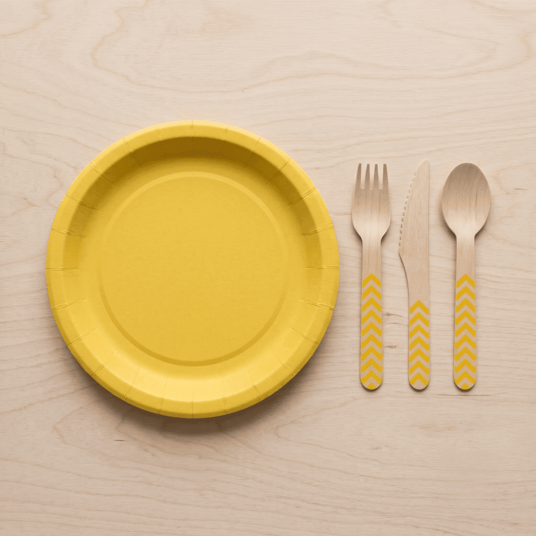Platos grandes de cartón amarillo 23 cm | 8 unidades