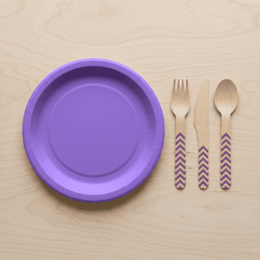 Platos grandes de cartón morado 23 cm | 8 unidades