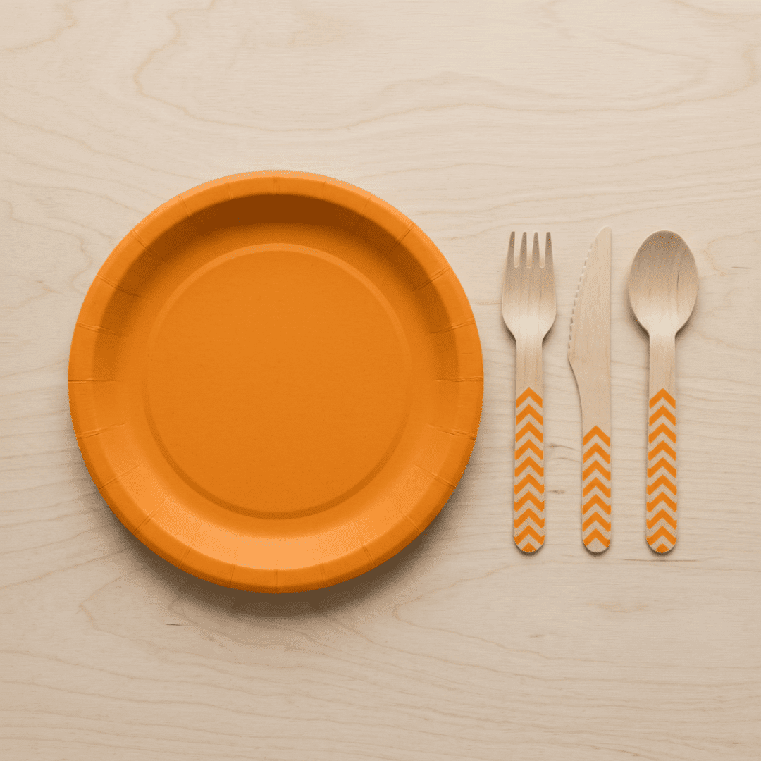 Platos grandes de cartón naranja 23 cm | 8 unidades