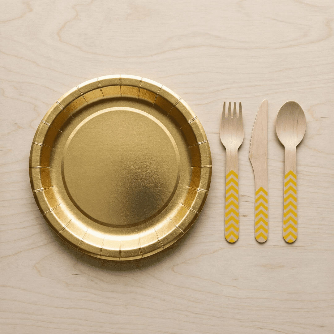 Platos grandes de cartón oro 23 cm | 8 unidades