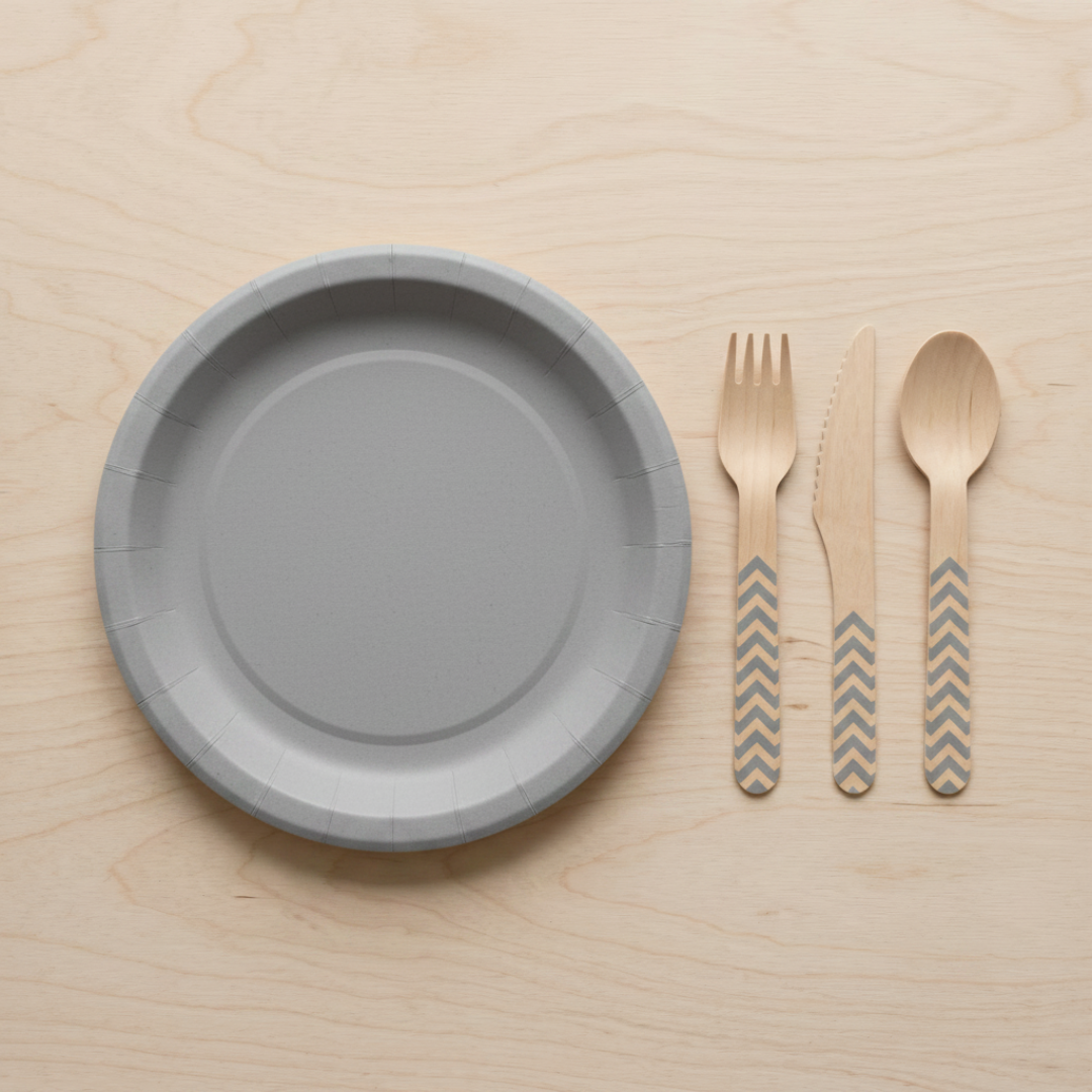 Platos grandes de cartón plata 23 cm | 8 unidades