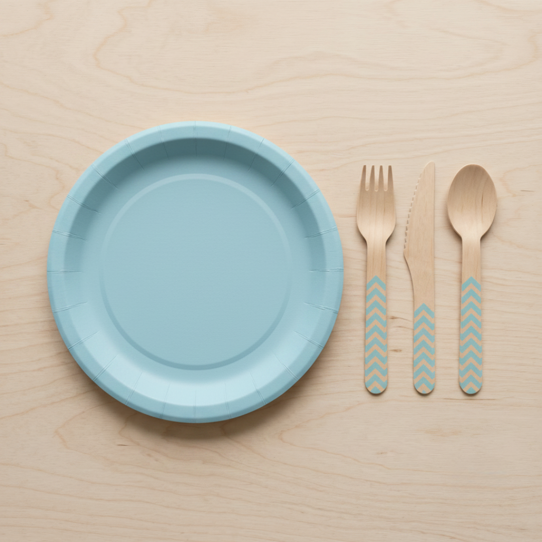 Platos grandes de cartón azul claro 23 cm | 8 unidades