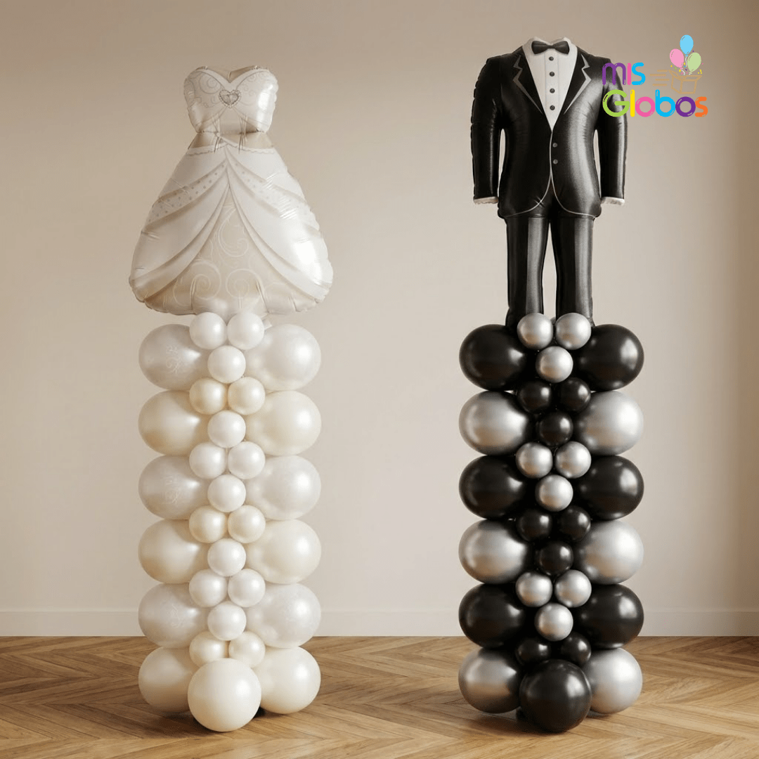 Ramo de globos Boda columna novios sencilla - Mis Globos