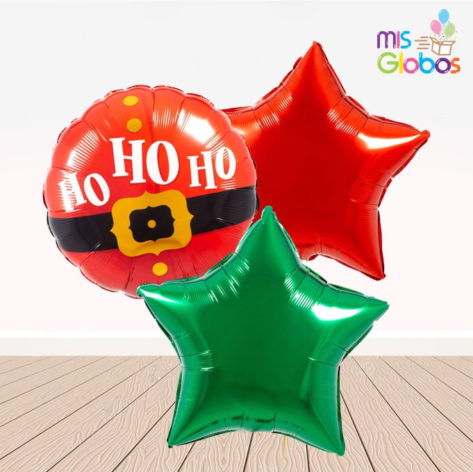 Ramo de globos HO HO HO con estrellas - Mis Globos