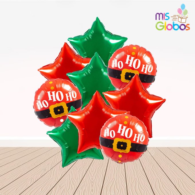 Ramo de globos HO HO HO con estrellas - Mis Globos