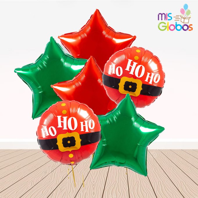 Ramo de globos HO HO HO con estrellas - Mis Globos