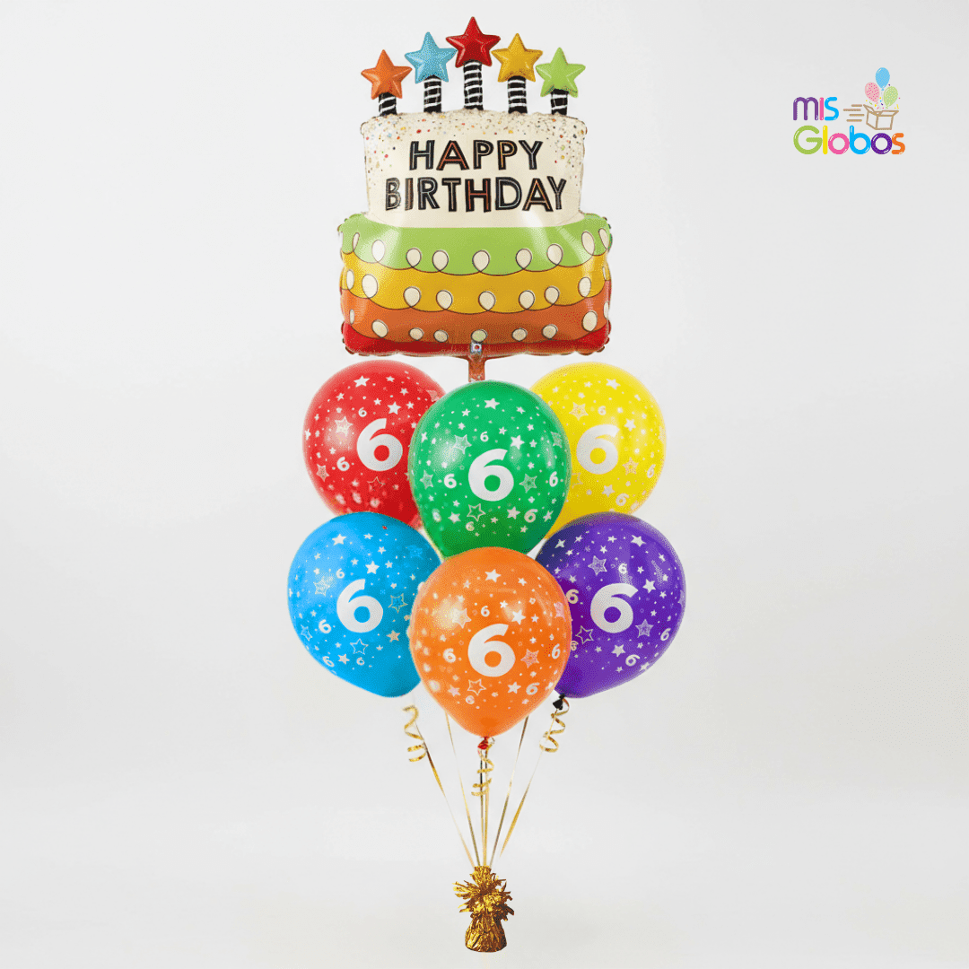Ramo de globos Sigma Happy Birthday Tarta con estrellas - Mis Globos