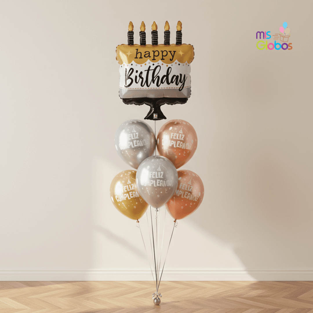 Ramo de globos Sigma Happy Birthday Tarta Elegante - Mis Globos