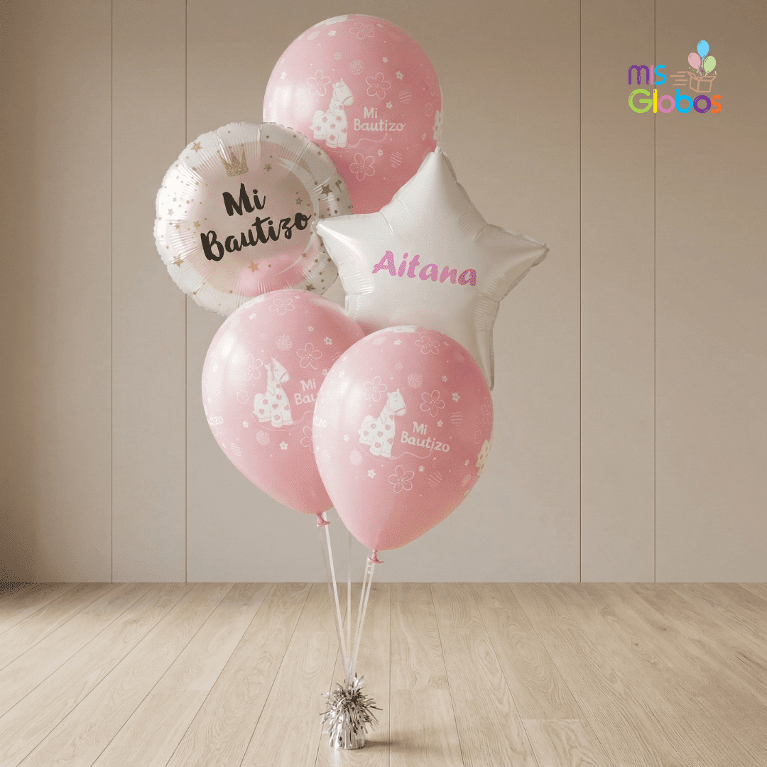 Ramo en escalera Bautizo rosa