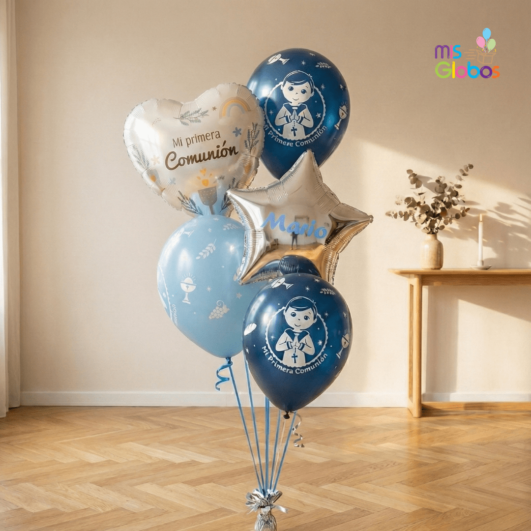 Ramo en escalera comunión azul - Mis Globos