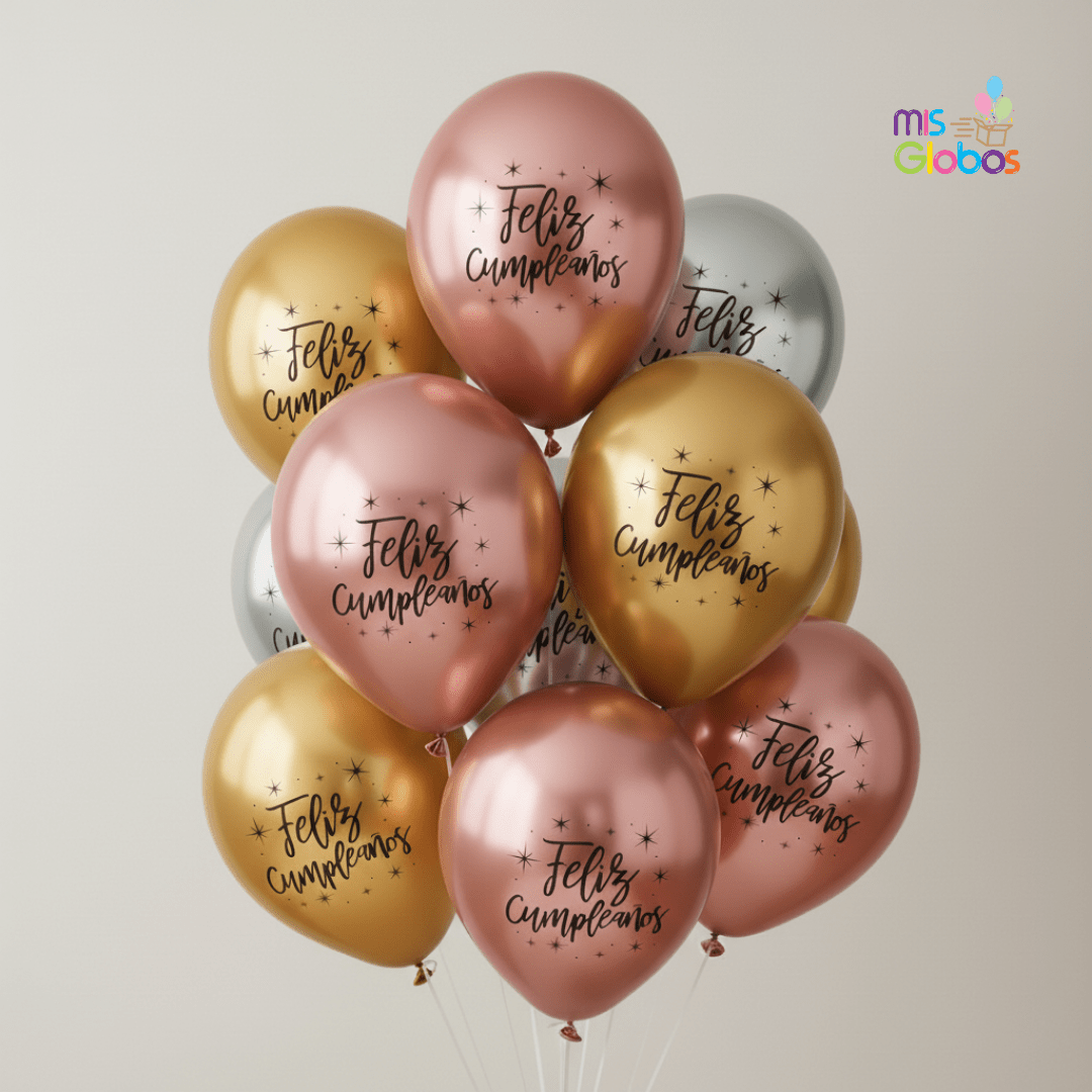 Ramo Feliz Cumpleaños Cromados - Mis Globos