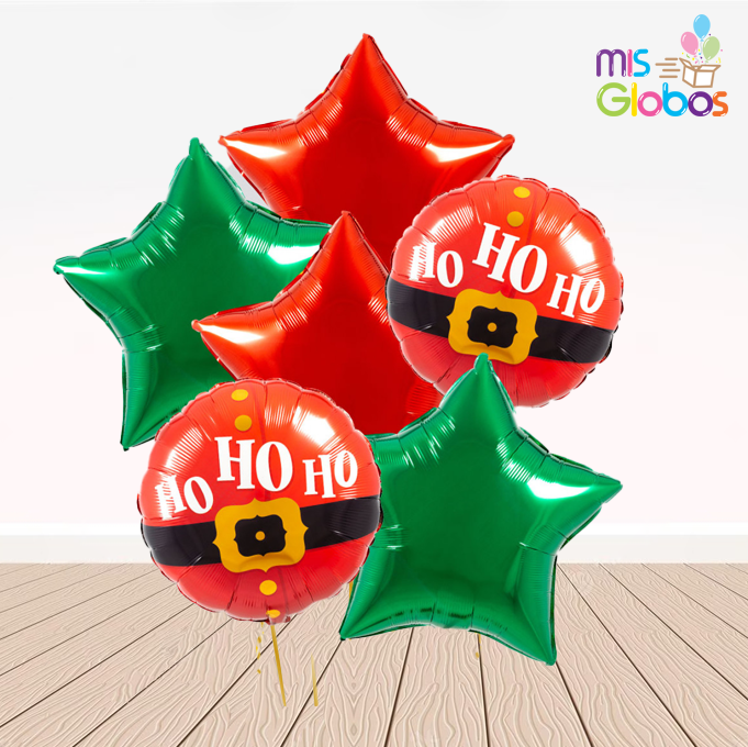 Ramo de globos HO HO HO con estrellas