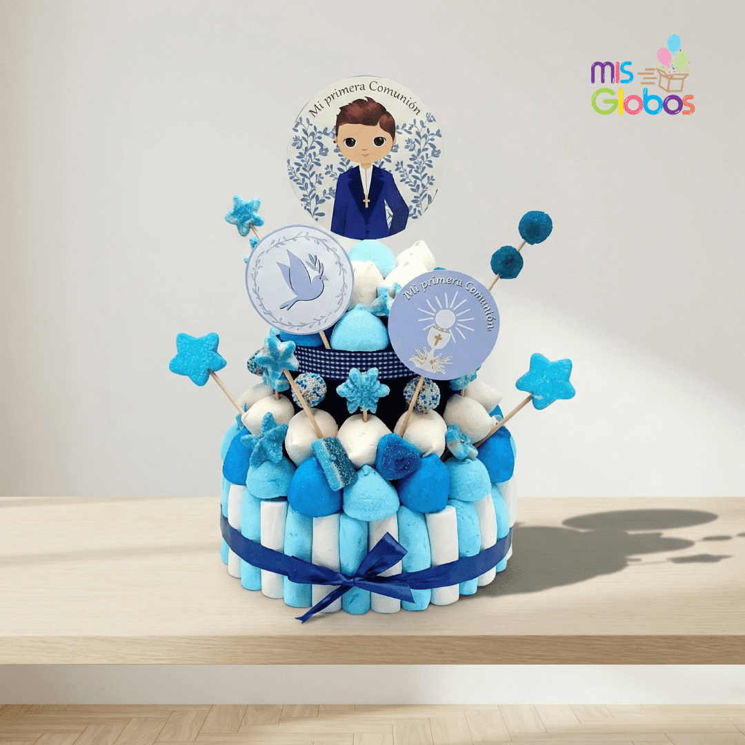 Tarta de chuches Comunión Azul Clásica - Mis Globos