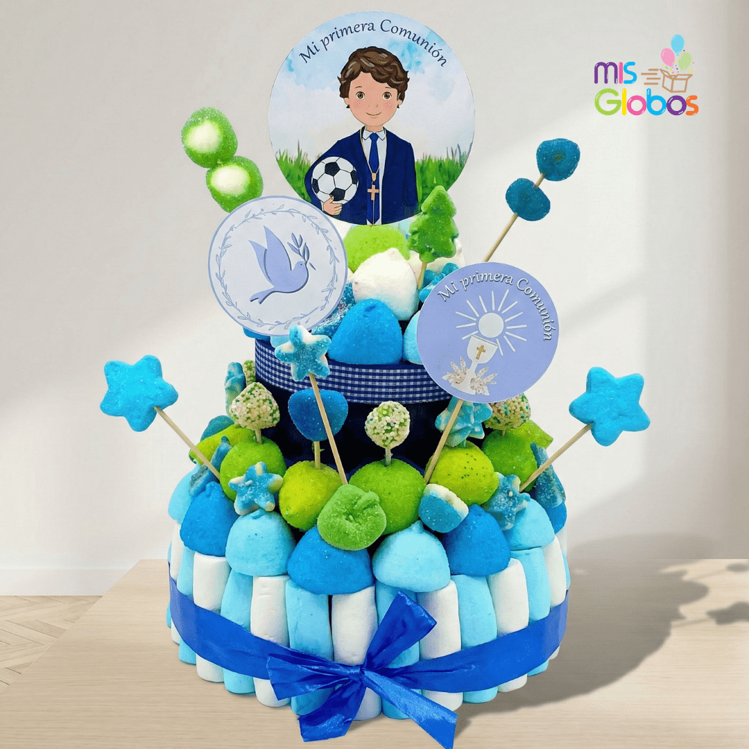 Tarta de chuches Comunión Niño Futbolera - Mis Globos