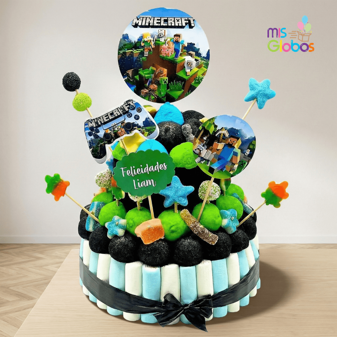 Tarta de chuches Minecraft - Mis Globos