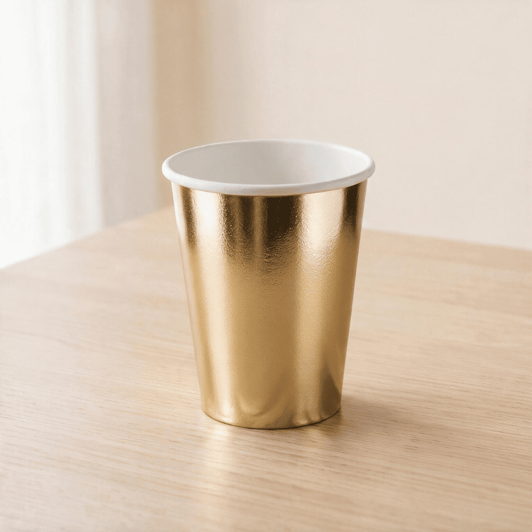 Vasos de cartón oro 210 ml | 8 unidades