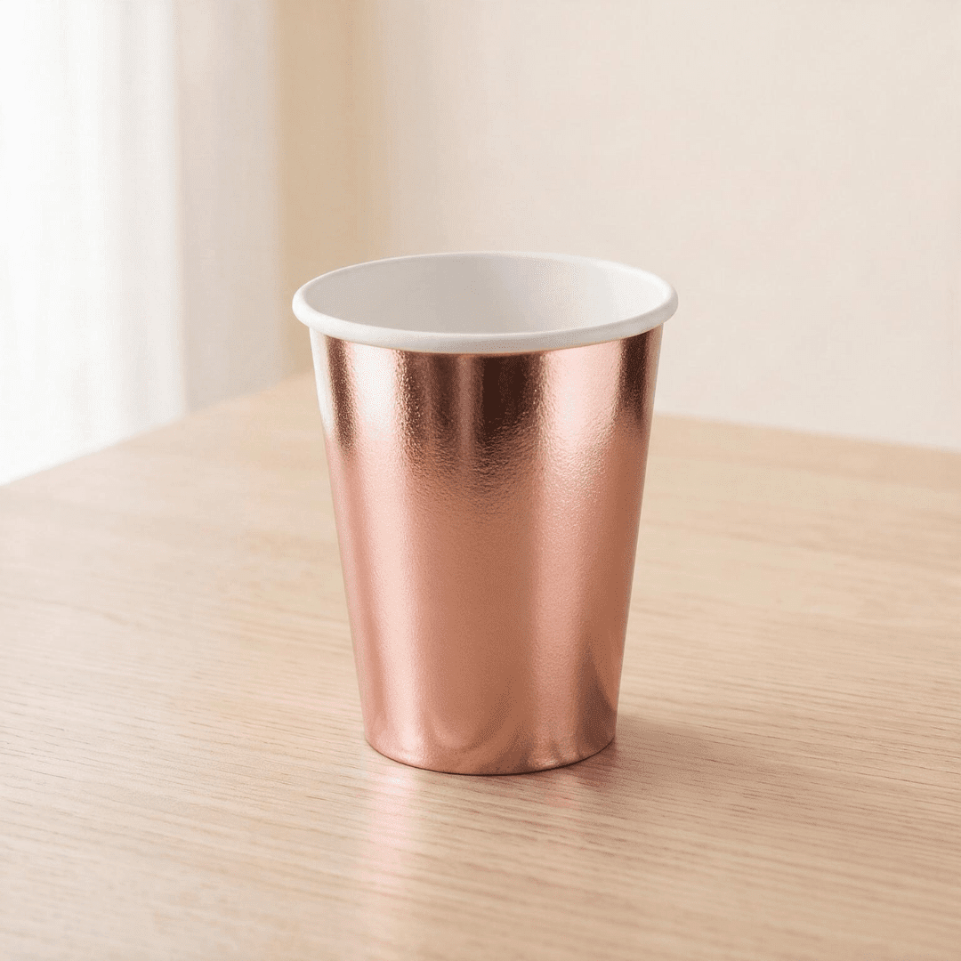 Vasos de cartón oro rosa 210 ml | 8 unidades