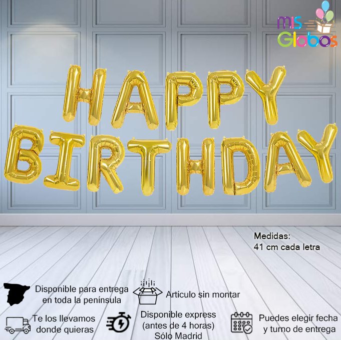 Banner de globos Happy Birthday Oro