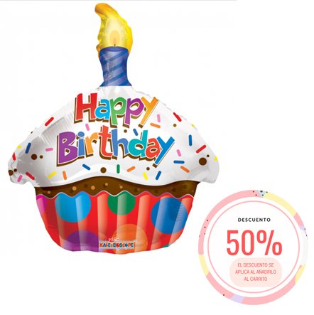 Globo mylar forma cupcake Happy Birthday Colorido