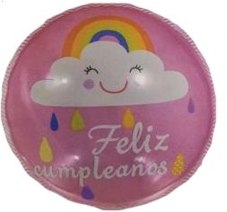 Globo mylar rosa Feliz Cumpleaños nubes y arcoíris