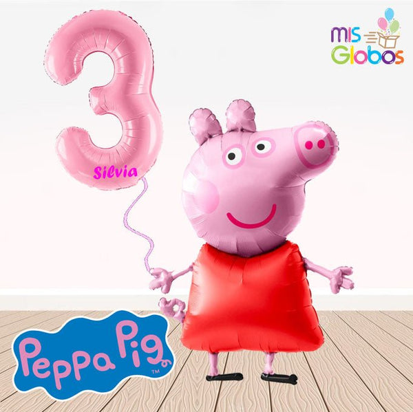 Globo de Helio Peppa Pig y Teddy Corazon 45cm